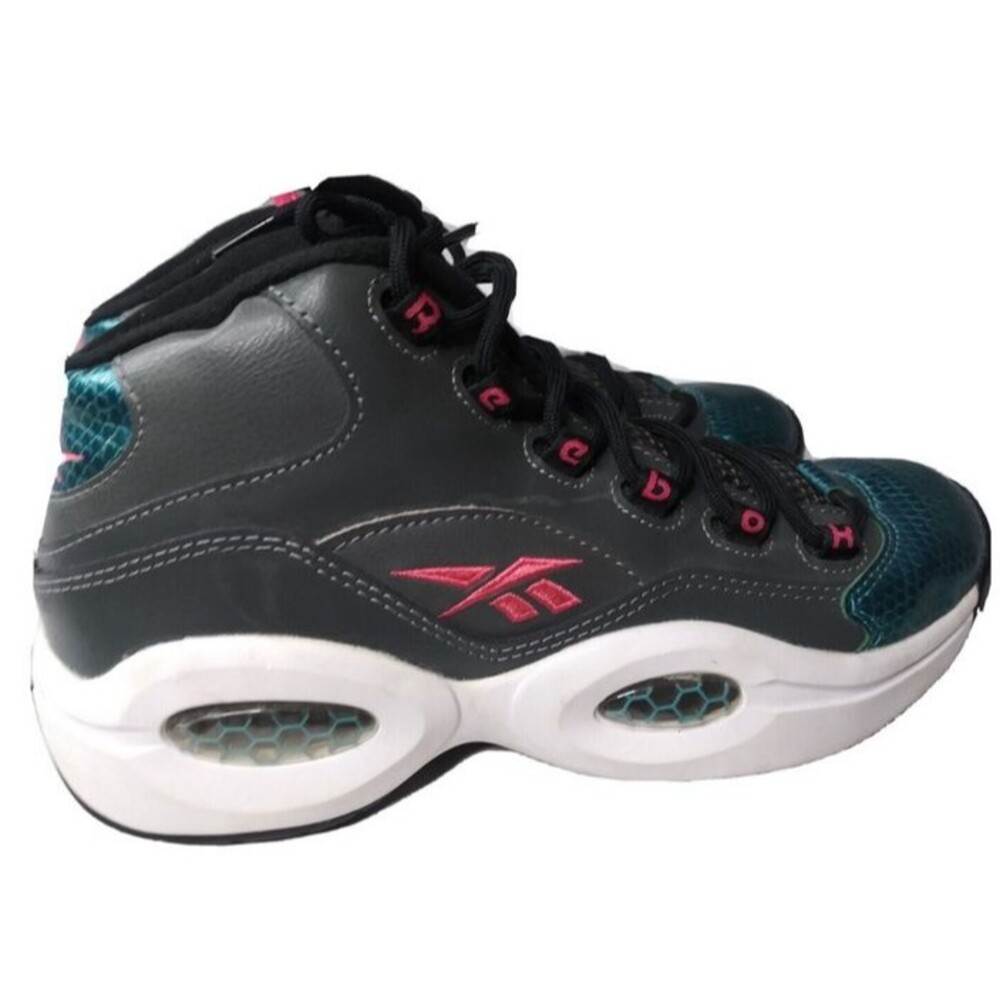 Reebok Question Mid Leather Shoes Girls  Size 6~ Iverson GrayTeal Pink